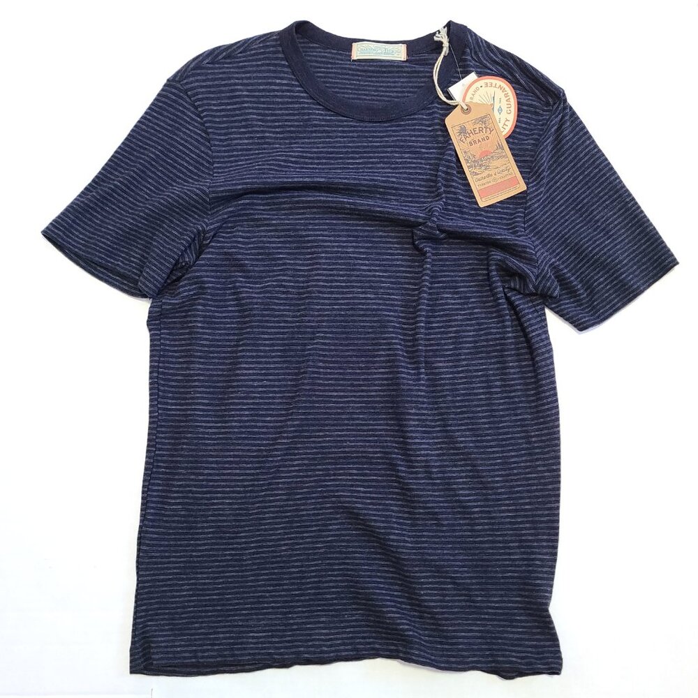 New Faherty Vintage Chambray Tee Size Small Navy Stripe Lightweight Soft T-shirt